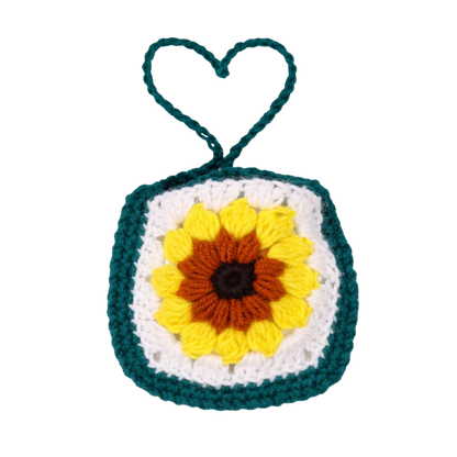 Handmade Crochet Sunflower Pouch | Cute Bag Charm & AirPods Holder