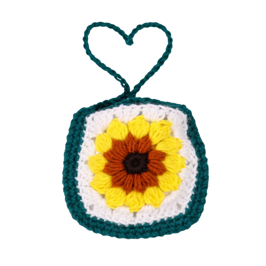 Handmade Crochet Sunflower Pouch | Cute Bag Charm & AirPods Holder