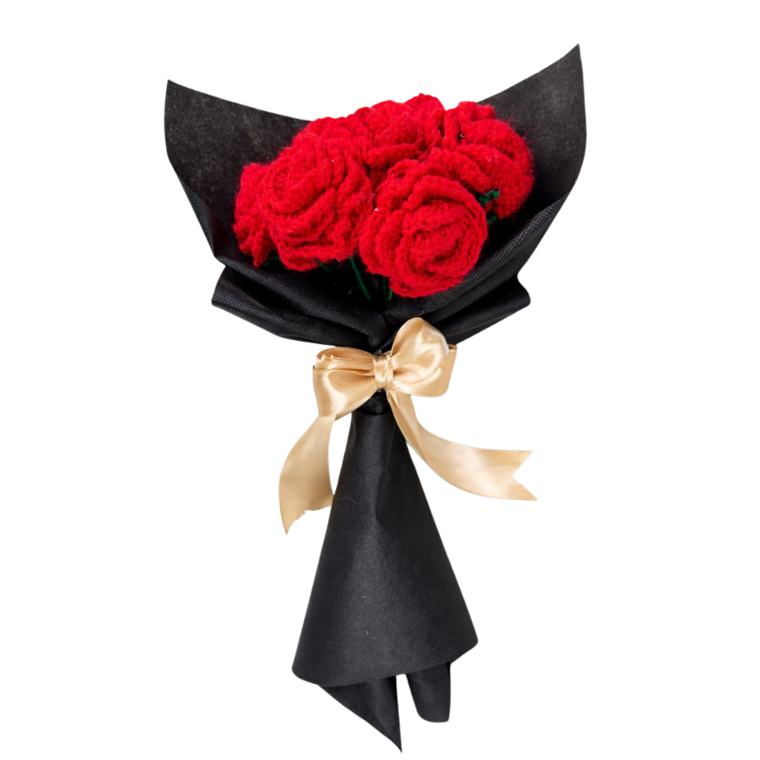 Handmade Crochet Rose Bouquet – Knitted Red Flower Gift