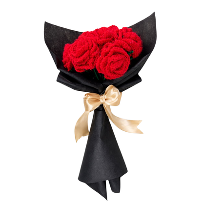Handmade Crochet Rose Bouquet – Knitted Red Flower Gift
