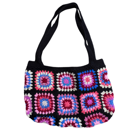 Handmade Crochet Tote Bag | Granny Square Aesthetic Shoulder Bag