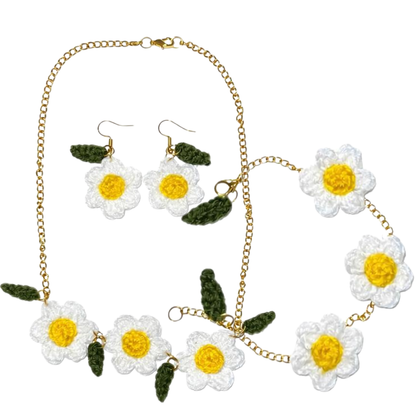 Handcrafted Crochet Flower Jewelry Set – Necklace, Earrings & Bracelet