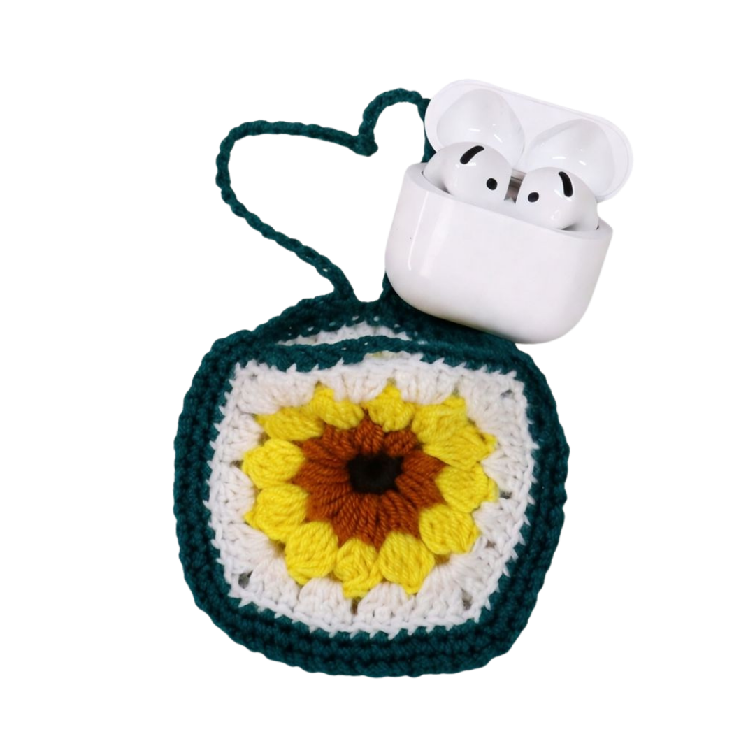 Handmade Crochet Sunflower Pouch | Cute Bag Charm & AirPods Holder