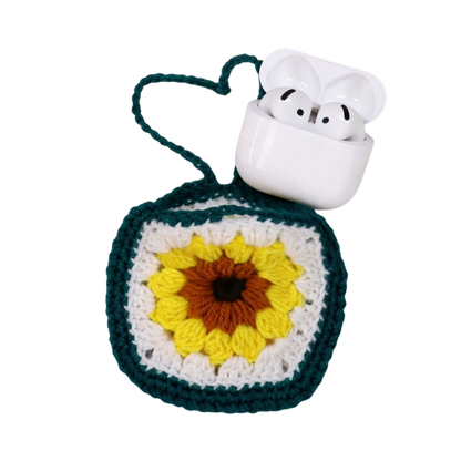 Handmade Crochet Sunflower Pouch | Cute Bag Charm & AirPods Holder