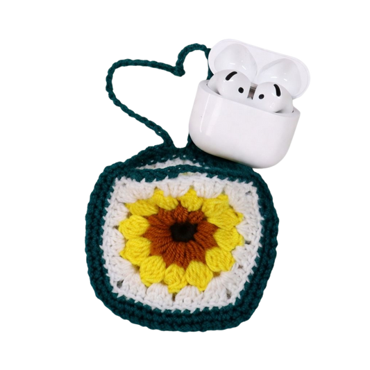 Handmade Crochet Sunflower Pouch | Cute Bag Charm & AirPods Holder