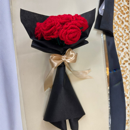 Handmade Crochet Rose Bouquet – Knitted Red Flower Gift