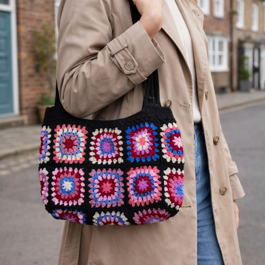 Handmade Crochet Tote Bag | Granny Square Aesthetic Shoulder Bag