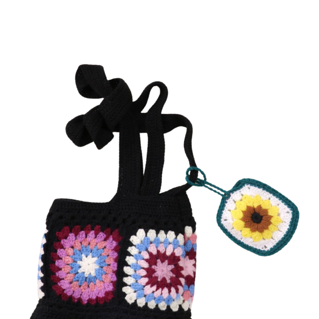 Handmade Crochet Sunflower Pouch | Cute Bag Charm & AirPods Holder
