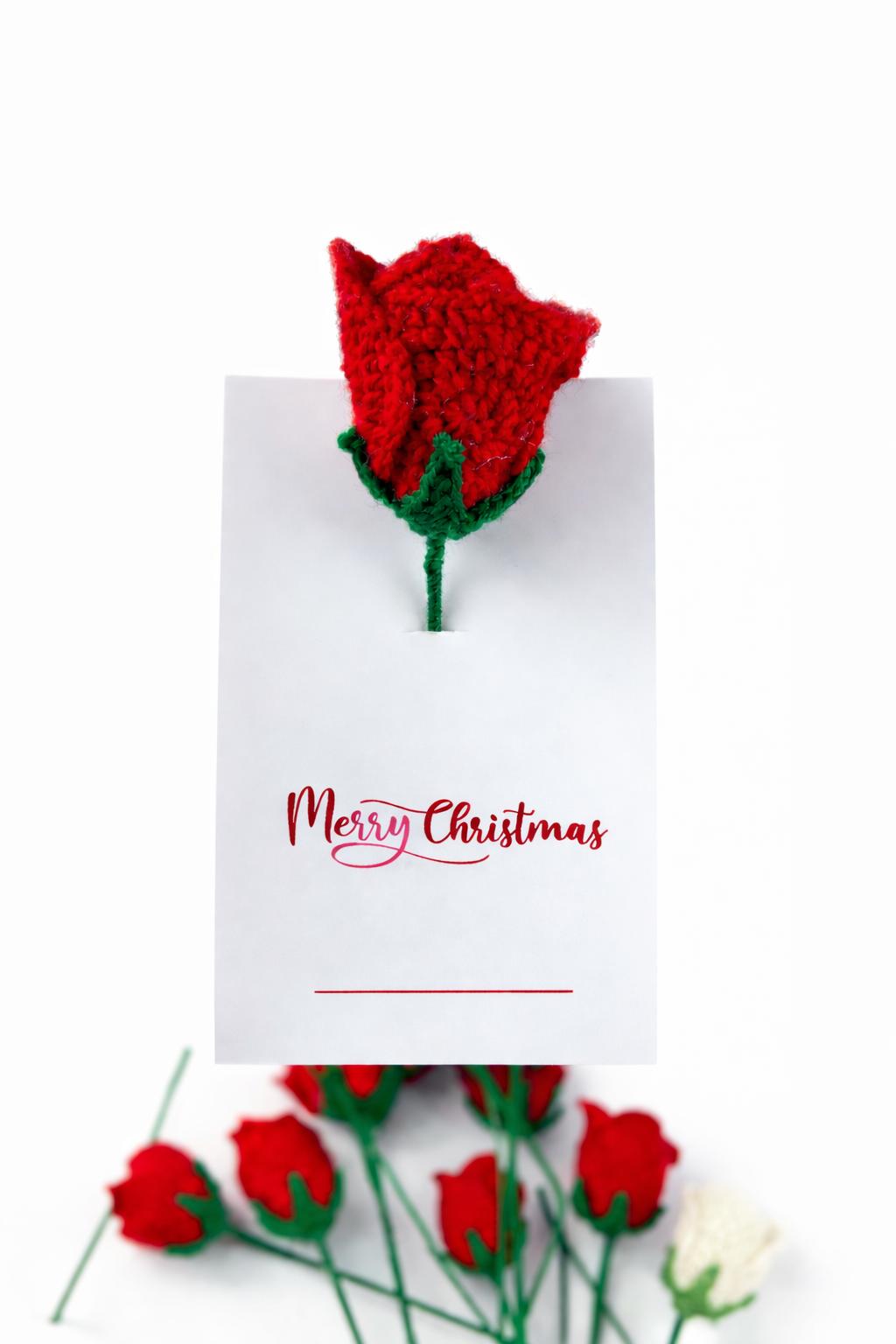 Handmade Crochet Rose with Christmas Greeting Card