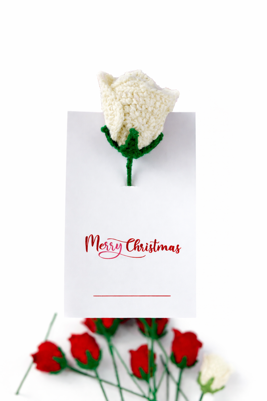 Handmade Crochet Rose with Christmas Greeting Card
